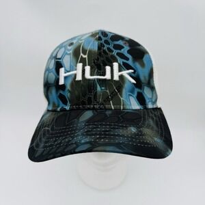 Huk Snapback Trucker Hat Cap Kryptek Neptune Blue Camo Mesh Fishing Adjustable